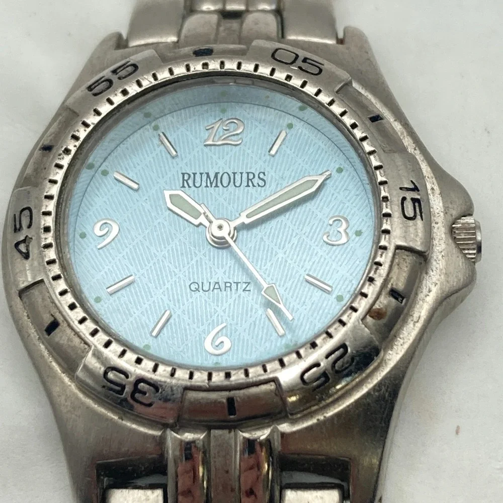 Rumours Women's Watch 29mm Silver Tone Blue Textured Dial New Battery 7.25